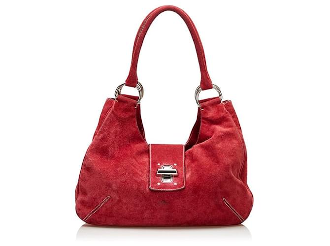 Prada Suede Leather Shoulder Bag Red  ref.734193