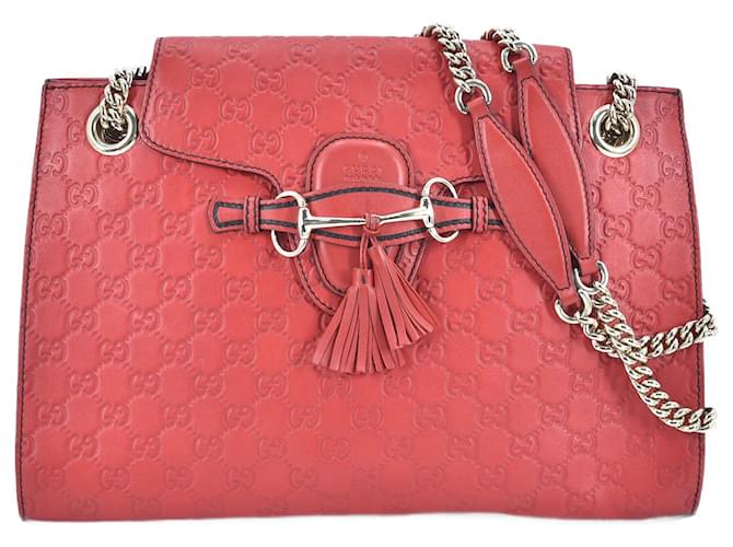 Gucci Grand sac à bandoulière à chaîne Emily Signature GG Veau façon poulain Rouge  ref.734277