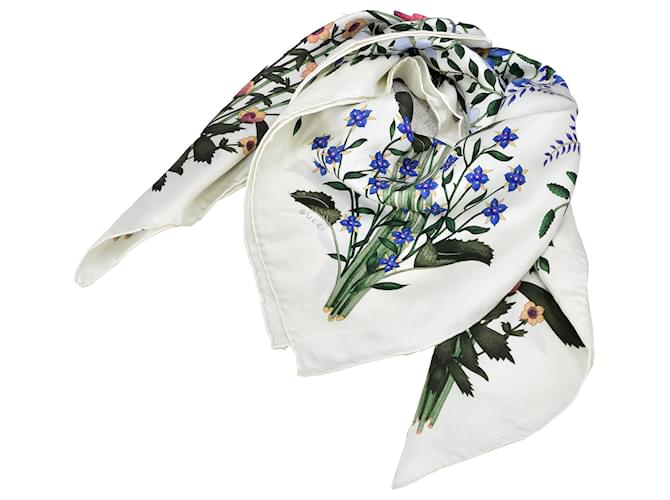 Gucci Écharpe en soie à imprimé floral Blanc  ref.734279