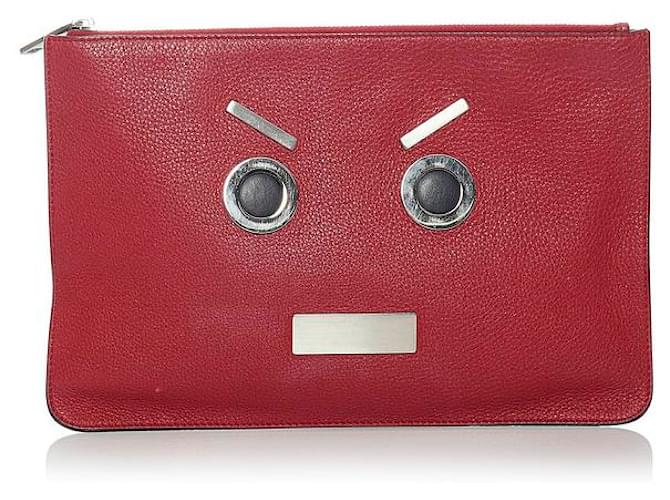 Fendi Leather Face Clutch Bag Red Pony-style calfskin  ref.734449