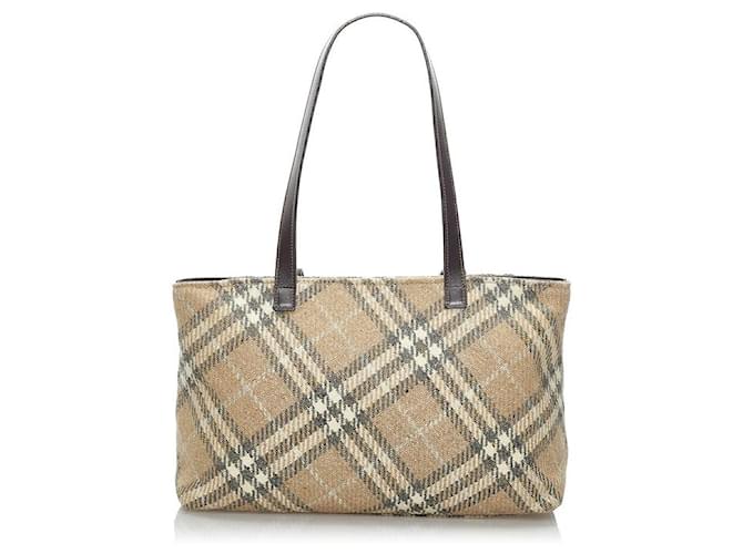 Burberry Nova Check Wool Tote Bag Brown Cloth  ref.734479