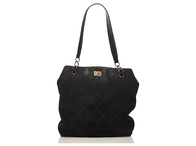 Chanel Quilted Suede Tote Bag Black  ref.734578