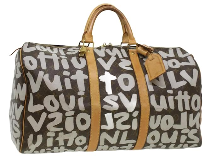 LOUIS VUITTON Monogram graffiti Keepall 50 Boston Bag White M92197 auth  30516a Cloth ref.612763 - Joli Closet