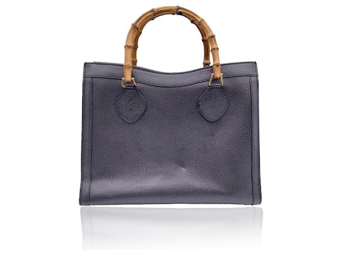 Gucci Vintage Dark Grey Leather Bamboo Princess Diana Tote Bag  ref.734963