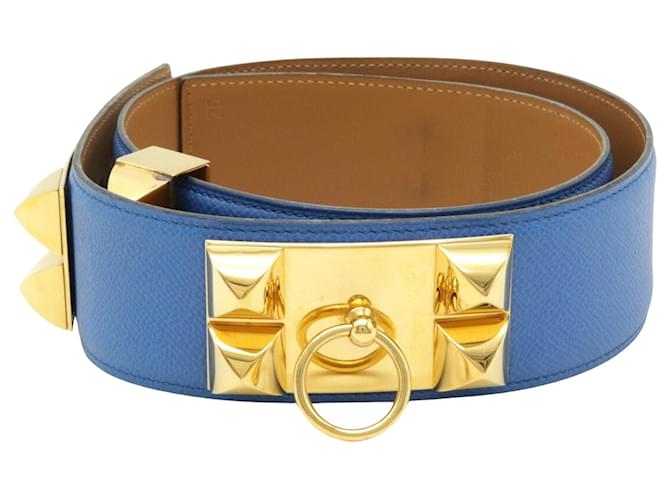 Hermès Collier de chien Blue Leather  ref.735123