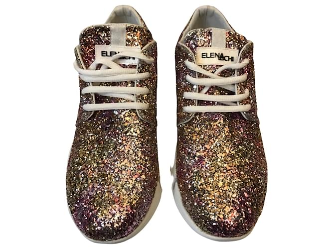 Elena Lachi Sneakers glitterata Elena Iachi Rosa Bianco  ref.735999