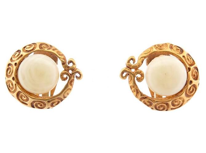 VINTAGE GIVENCHY EARRINGS IN GOLD METAL AND WHITE STONE EARRINGS Golden  ref.736023