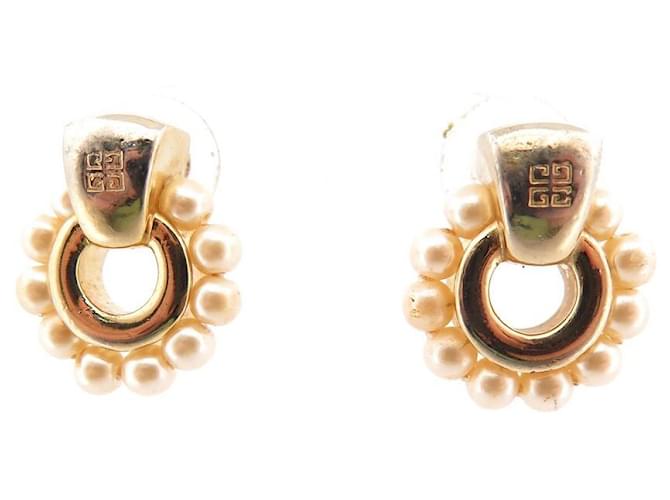 VINTAGE EARRINGS GIVENCHY LOGO AND PEARLS IN GOLD METAL GOLDEN EARRINGS  ref.736026