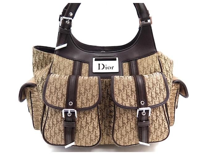 NEW CHRISTIAN DIOR TROTTER STREET CHIC CANVAS OBLIQUE HAND BAG Brown Cloth  ref.736030