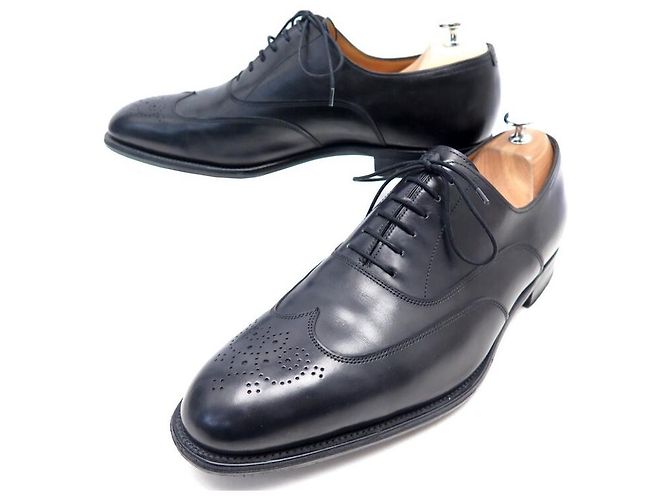 Hermès HERMES JOHN RICHELIEU SCARPE BOUT FLEURI 44 Scarpe in pelle nera Nero