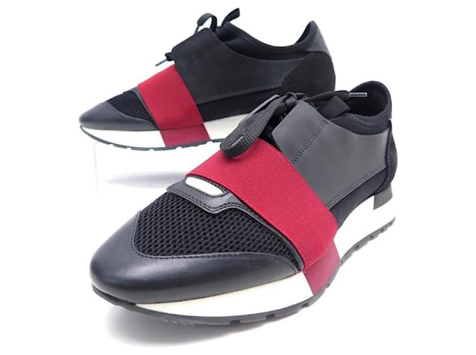 BALENCIAGA RACE RUNNERS SNEAKERS 38 BLACK LEATHER SHOES  ref.736074