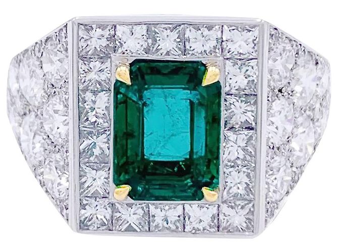 inconnue Ring, Weißgold, Platin, Smaragd, Diamanten.