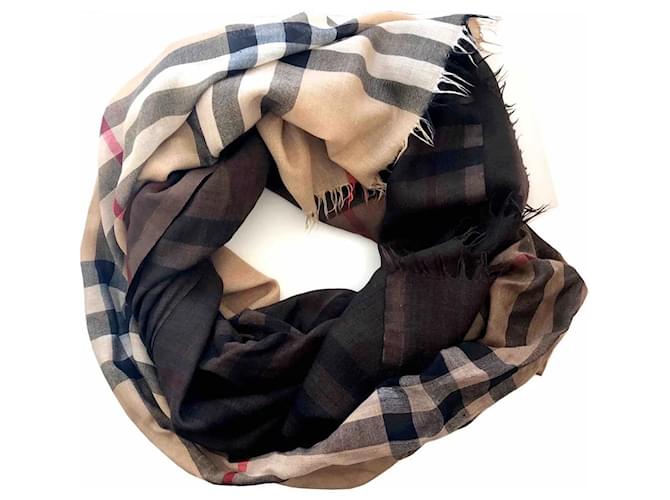 Beautiful degraded burberry scarf beige brown scarf scarf 215x70cm Silk  ref.736535