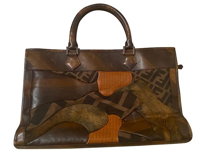 Bolsa de mão Fendi Patchwork de couro e pele marrom chocolate