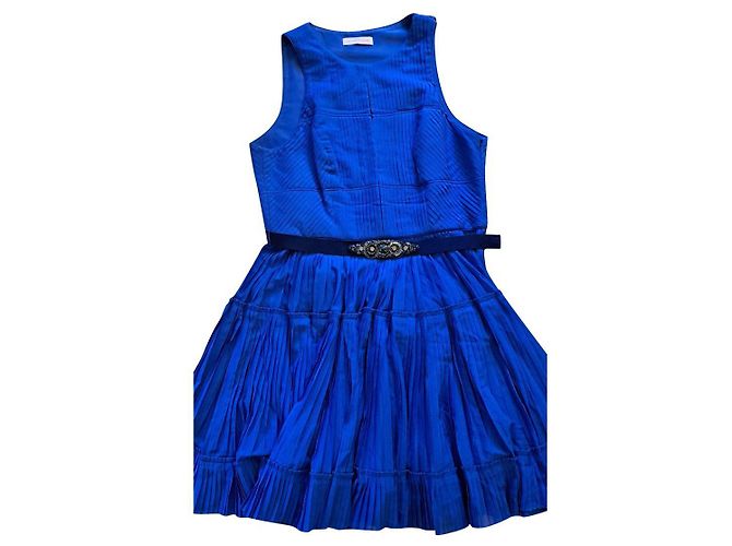 Matthew Williamson Vestido Seda Plisado Sol Azul Rey