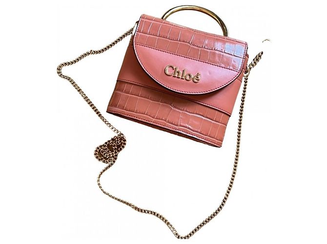 Bolsa Chloé Abylock em Couro de Crocodilo Rosa Salmão