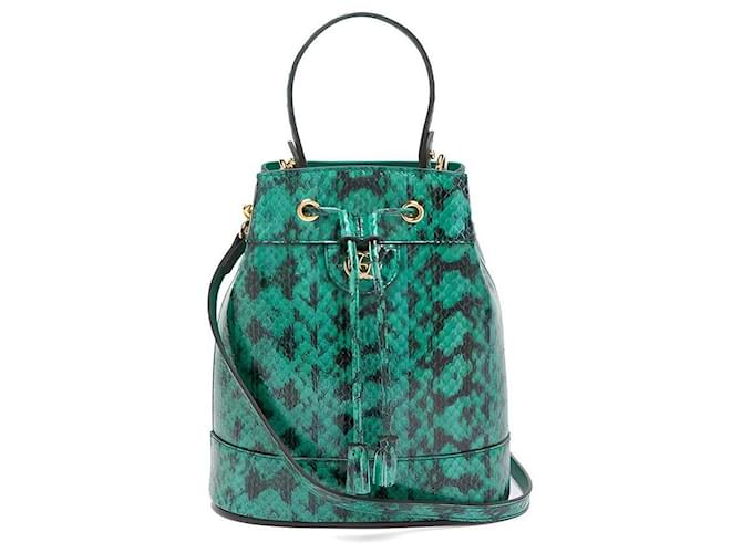 Gucci Ophidia Python Bucket Bag Cuir Vert  ref.736733