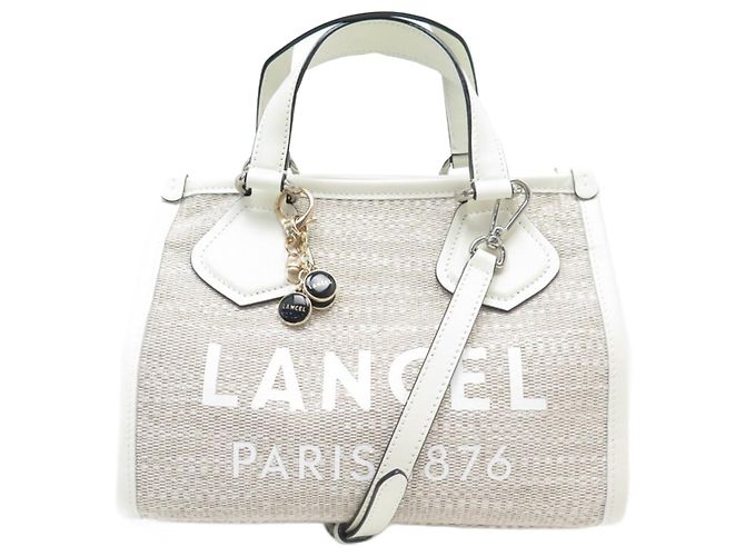 NOVA BOLSA DE VERÃO LANCEL MINI A BOLSA12006 BOLSA DE OMBRO DE LONA E COURO Bege