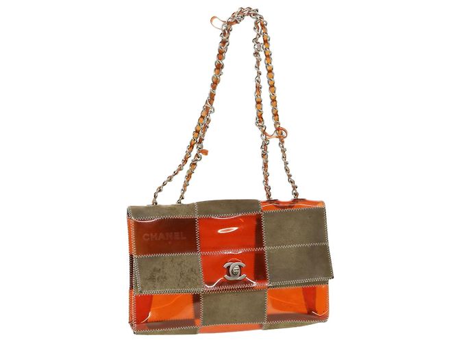 CHANEL Borsa a tracolla con catena Choco Bar Marrone Arancione CC Auth yk5514B