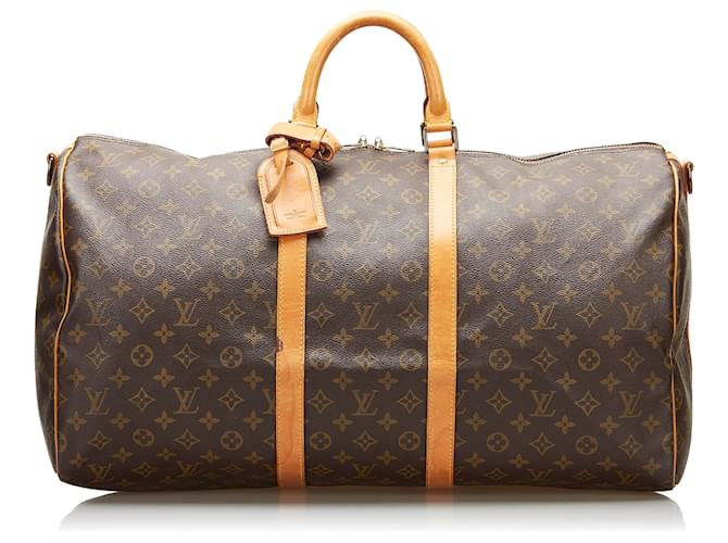 LOUIS VUITTON Keepall Bandouliere 55 Monogram Canvas Travel Bag Brown