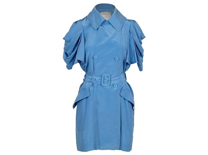 Autre Marque Vestido de seda azul de botão duplo Hanii Y