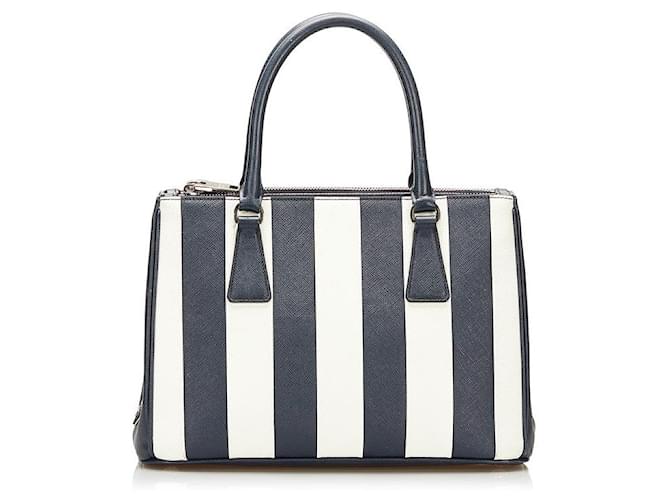 Prada Saffiano Galleria Striped Handbag Blue Pony-style calfskin  ref.738176