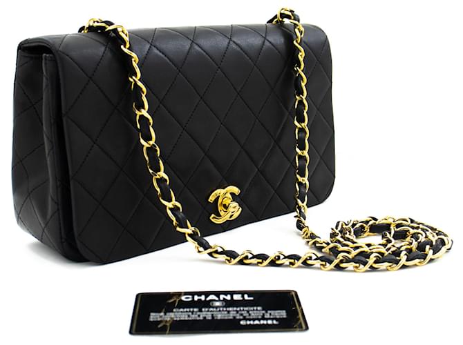 CHANEL Full Flap Chain Shoulder Bag Crossbody Black Quilted Lamb Leather  ref.738947