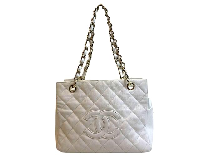 Chanel PST (Bolso de compras pequeño) Blanco Cuero  ref.739172
