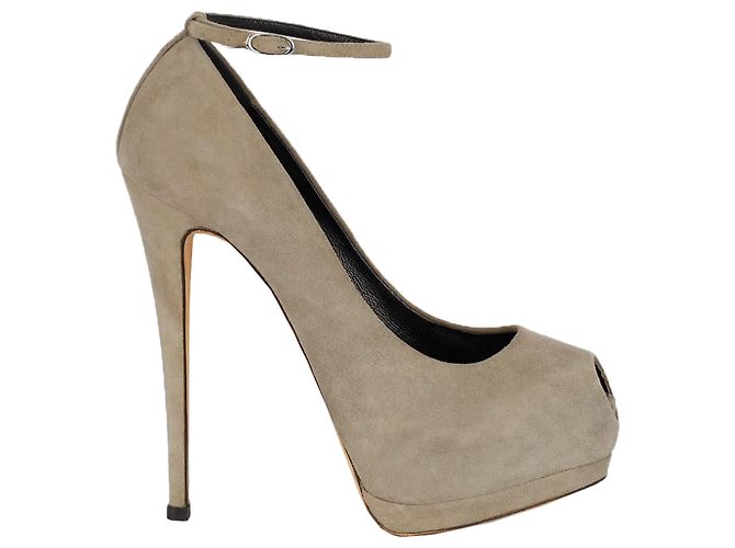 Giuseppe Zanotti Taupe Suede Platform Pumps with Ankle Closure Beige