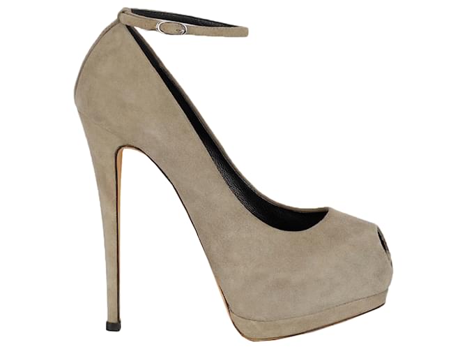 Giuseppe Zanotti Taupe Suede Platform Pumps with Ankle Closure Beige  ref.739251