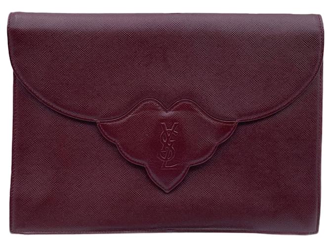 Yves Saint Laurent Vintage Burgund Leder Clutch Bag Handtasche Bordeaux  ref.739397