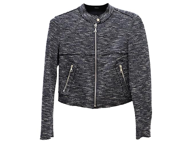 Theory Cropped Moto Jacket in Blue Cotton Tweed  ref.740074