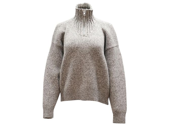 Alexander Wang Pull à Col Roulé à Demi-Zip en Laine Grise