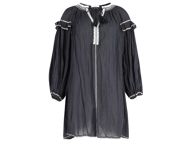 Isabel Marant Besticktes kurzes Kleid aus schwarzer Baumwolle