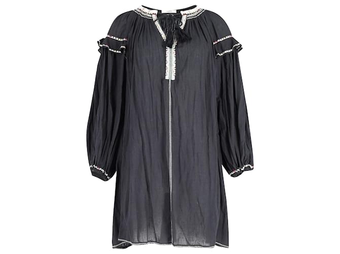 Isabel Marant Besticktes kurzes Kleid aus schwarzer Baumwolle  ref.740177