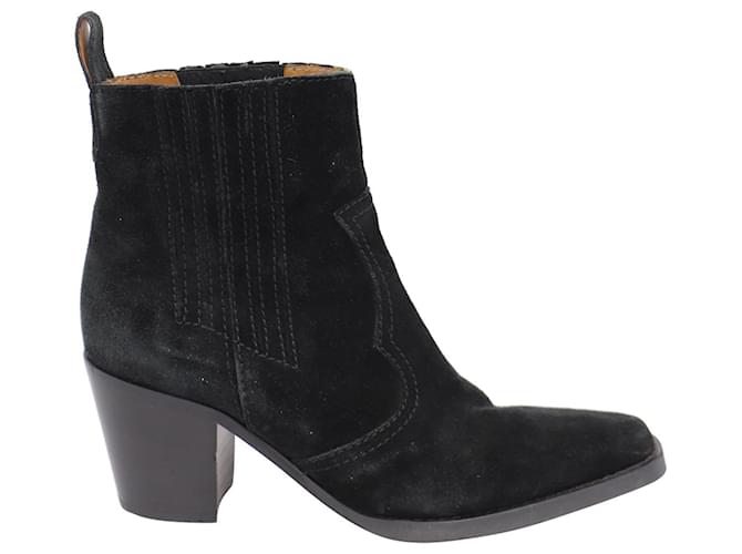 Ganni Western Style Ankle Boots in Black Suede  ref.740194