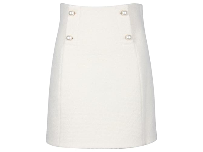 Sandro Pearl Button Mini Skirt in Ecru Cotton White Cream  ref.740277