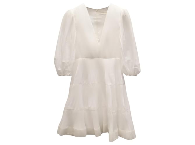 Zimmermann Pleated V-neck Dress in White Polyester  ref.740335