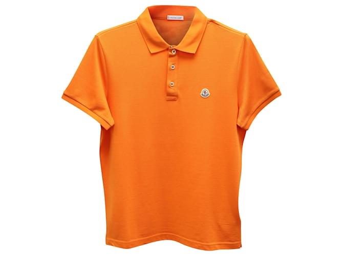 Polo à manches courtes Moncler Pique en coton orange  ref.740356