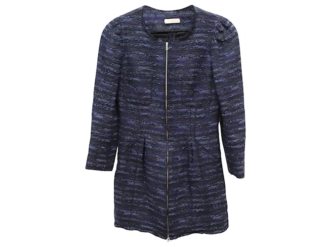 Veste Nina Ricci Front-Zip en Tweed Acrylique Bleu Marine  ref.740368