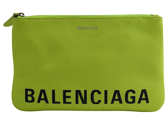 Balenciaga Logo Ville Pouch Bag in Neon Yellow Grained Calfskin Leather ref.740382 Joli Closet