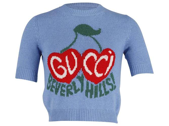 Gucci Beverly Hills Cherry Pullover aus blauer Wolle  ref.740401