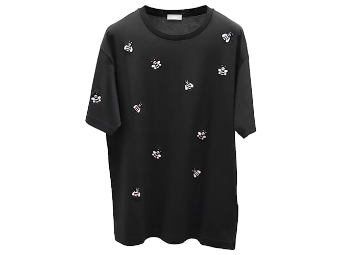 KAWS x Dior Besticktes Bienen-T-Shirt aus schwarzer Baumwolle  ref.740469