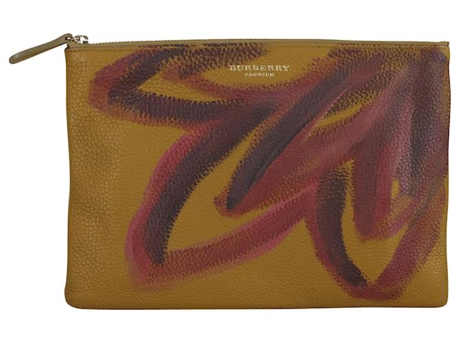 Burberry Hand Painted Flower Pouch in Yellow Camel Leather  ref.740567