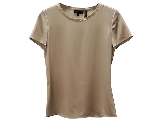 Theory Metallic Kurzarm-T-Shirt aus beiger Seide  ref.740845