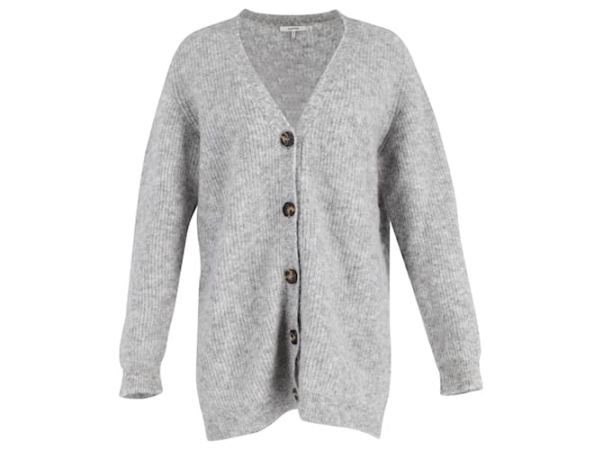 Ganni Long Sleeve Cardigan in Grey Mohair  Wool  ref.740976