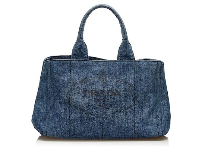 prada Canapa Denim Tote Bag blue Metal  - Joli Closet