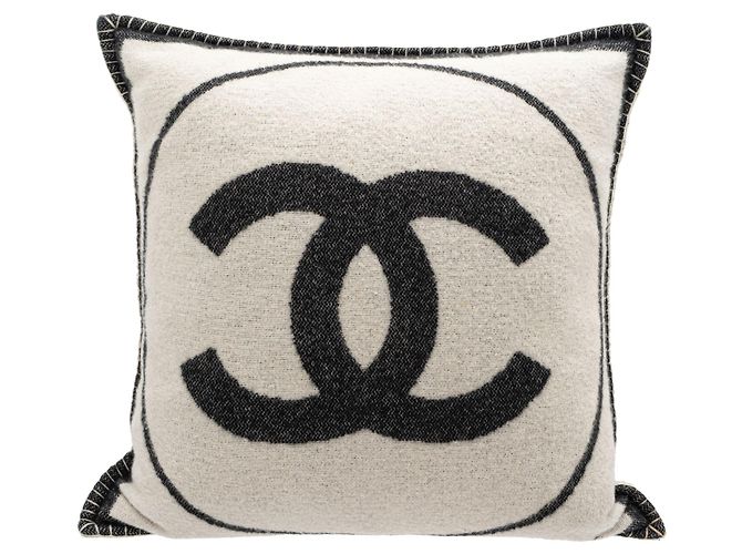 Chanel CC Wool Throw Pillow Black