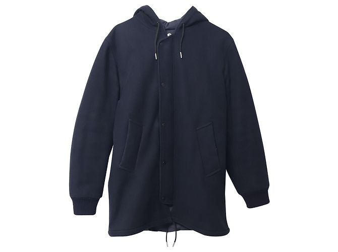 Sandro Paris Hooded Coat in Black Wool