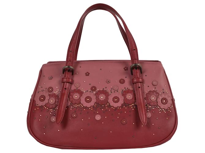 Bottega Veneta Floral Applique Tote Bag Red Leather  ref.741386